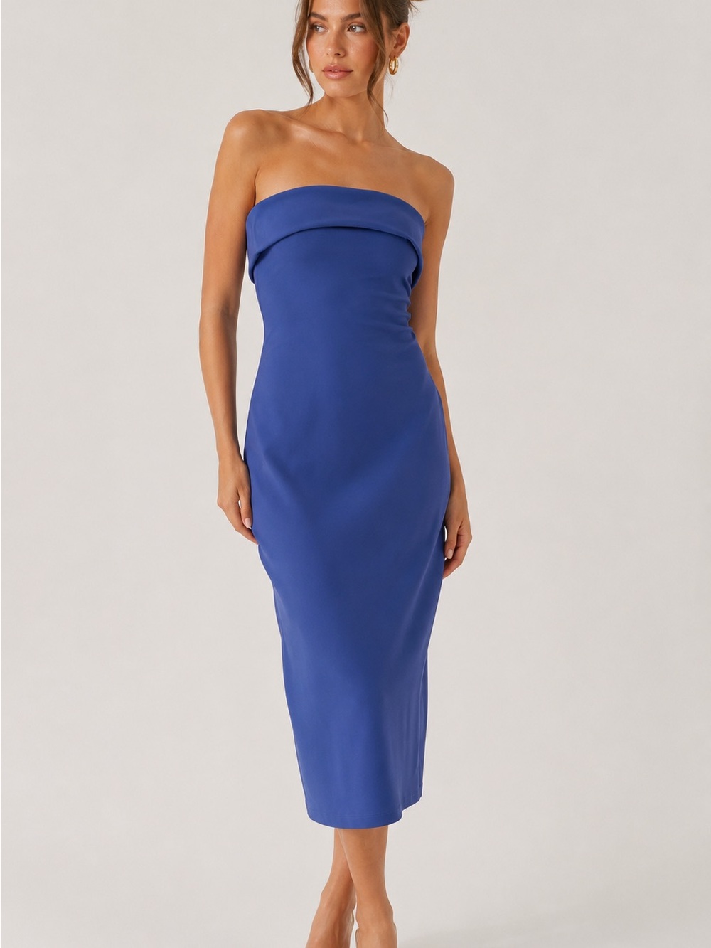 Susana Monaco Strapless Midi Dress in Vibrant Blue